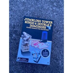 Cardinal Classic Family Fun Collection 3-in-1 Jumbling Tower Bingo Dominoes Set